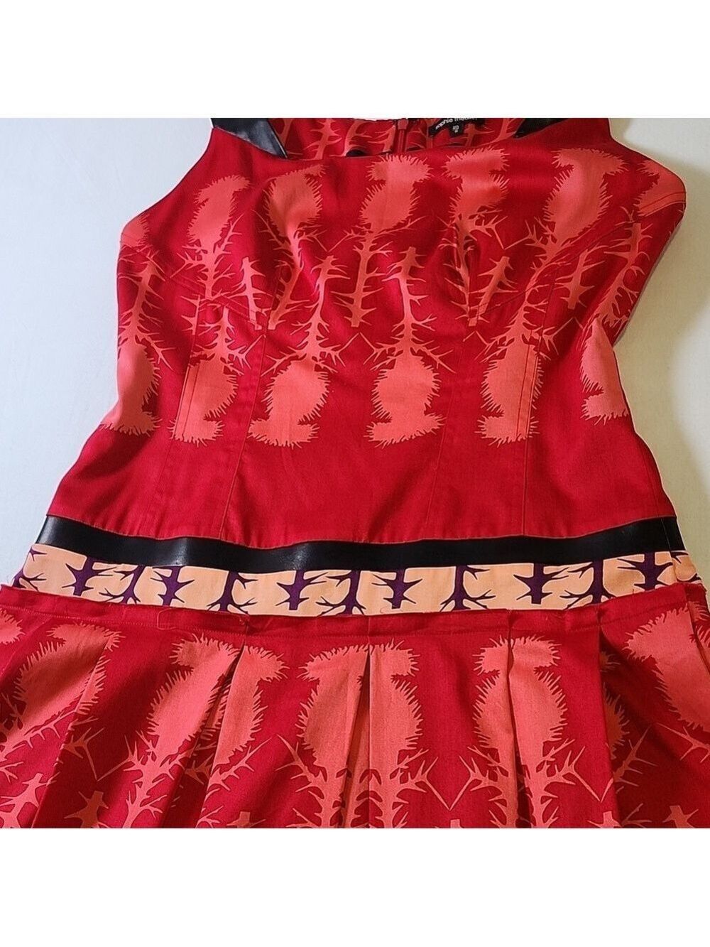 Sophie Theallet Cotton and Leather Red and Black Patterned Dress Size US8 EU40 - Picture 5 of 8